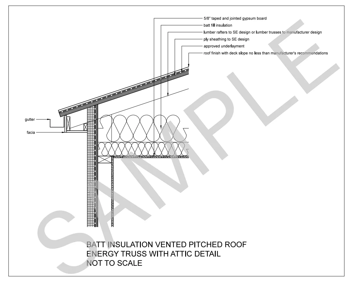 Batt Insulation Vented Pitched Roof — Energy Truss with Attic construction detail preview