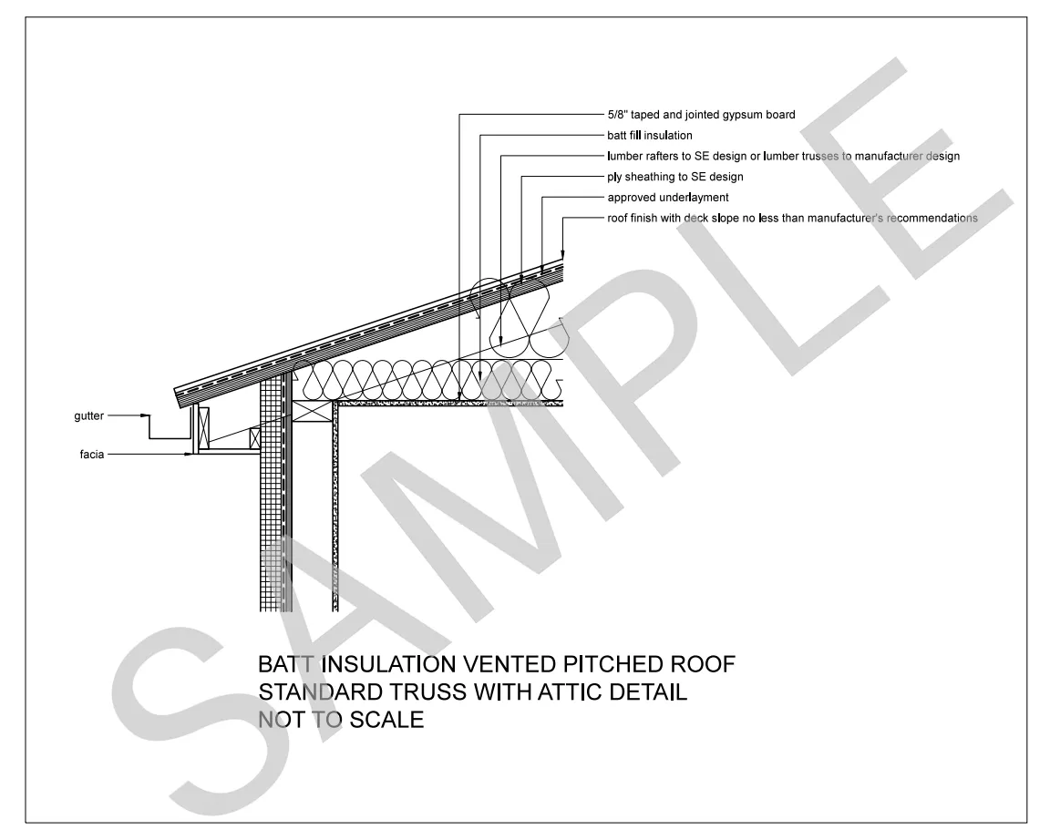 Batt Insulation Vented Pitched Roof — Standard Truss with Attic construction detail preview
