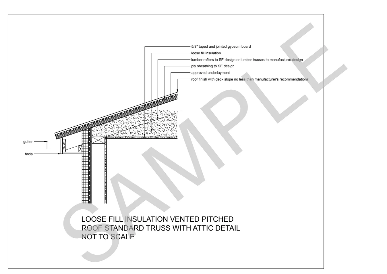 Loose-Fill Insulation Vented Pitched Roof — Standard Truss with Attic construction detail preview