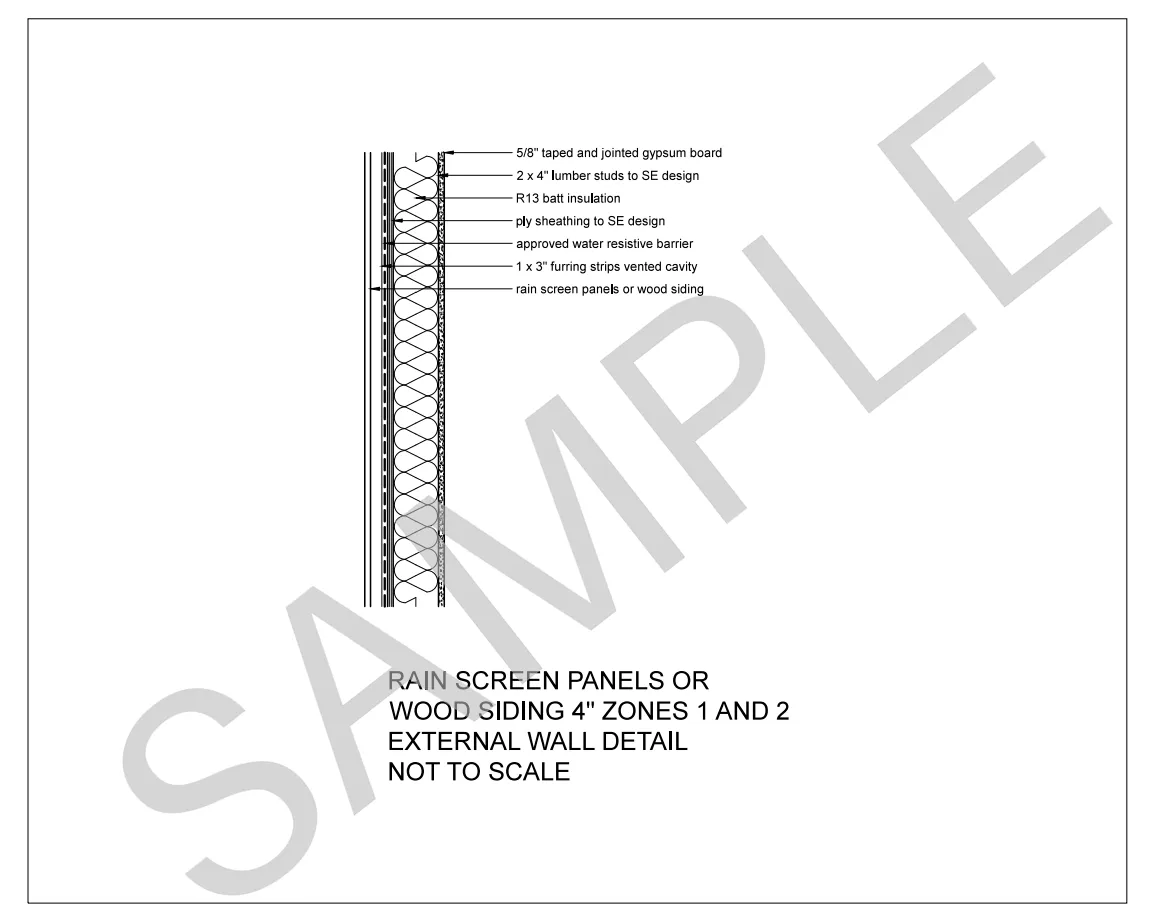 Rain Screen Panels or Wood Siding — 2x4 Stud Wall, Climate Zones 1 and 2 construction detail preview