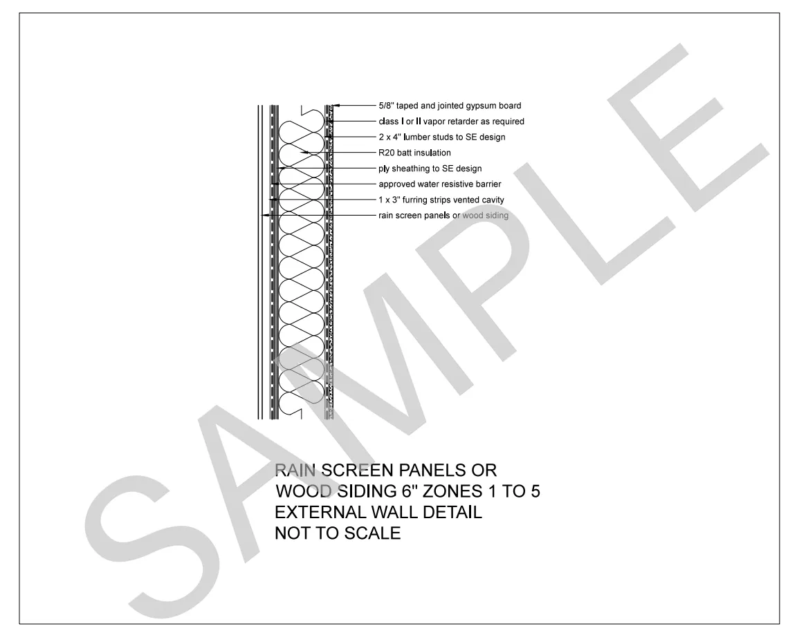Rain Screen Panels or Wood Siding — 2x6 Stud Wall, Climate Zones 1 to 5 construction detail preview