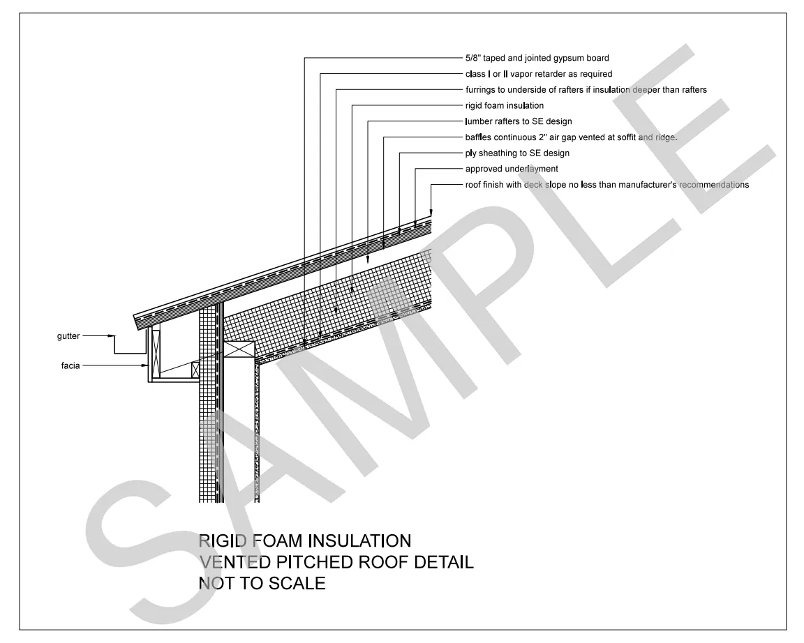 Rigid Foam Insulation Vented Pitched Roof construction detail preview