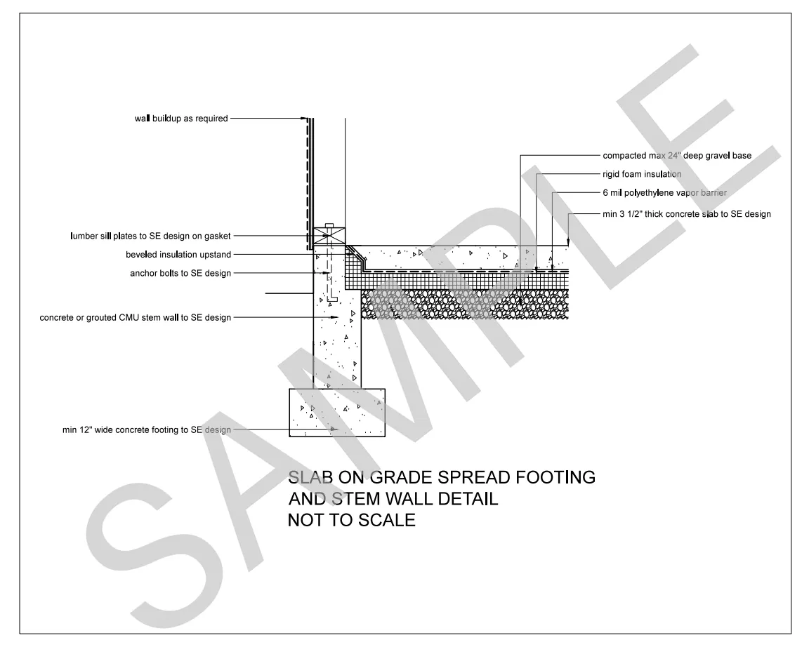 Slab on Grade — Spread Footing and Stem Wall construction detail preview