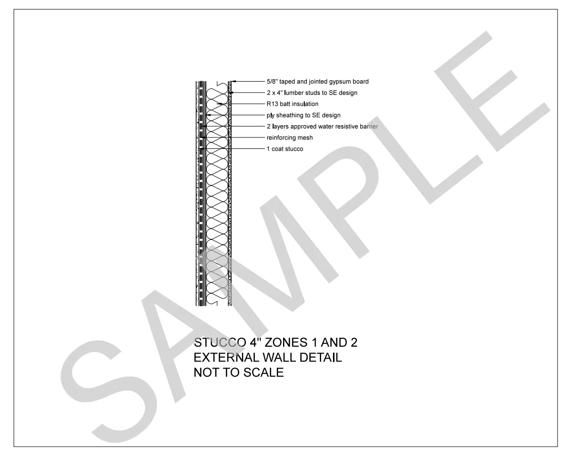 Stucco — 2x4 Stud Wall, Climate Zones 1 and 2 construction detail preview