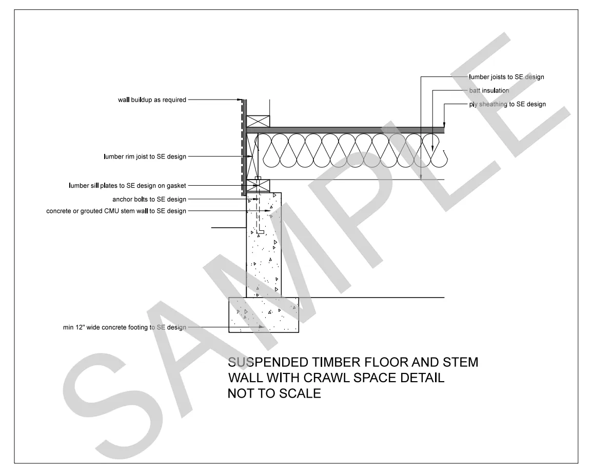 Suspended Timber Floor and Stem Wall — Crawl Space construction detail preview
