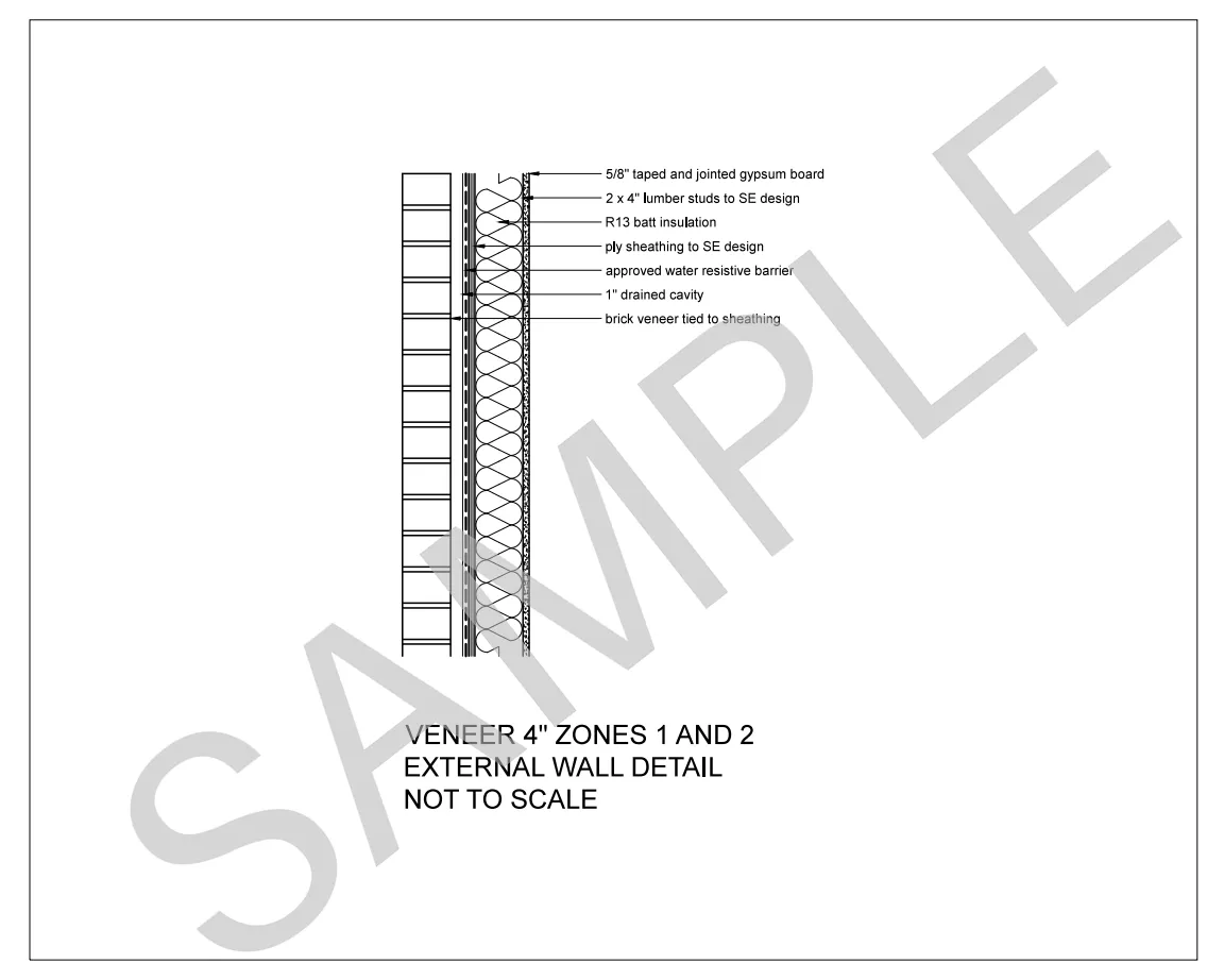Veneer — 2x4 Stud Wall, Climate Zones 1 and 2 construction detail preview