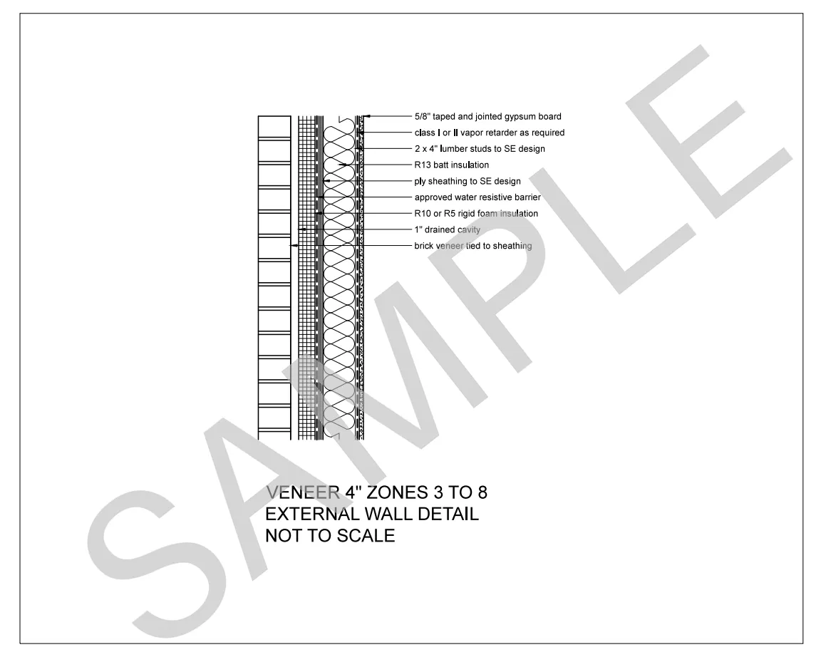 Veneer — 2x4 Stud Wall, Climate Zones 3 to 8 construction detail preview