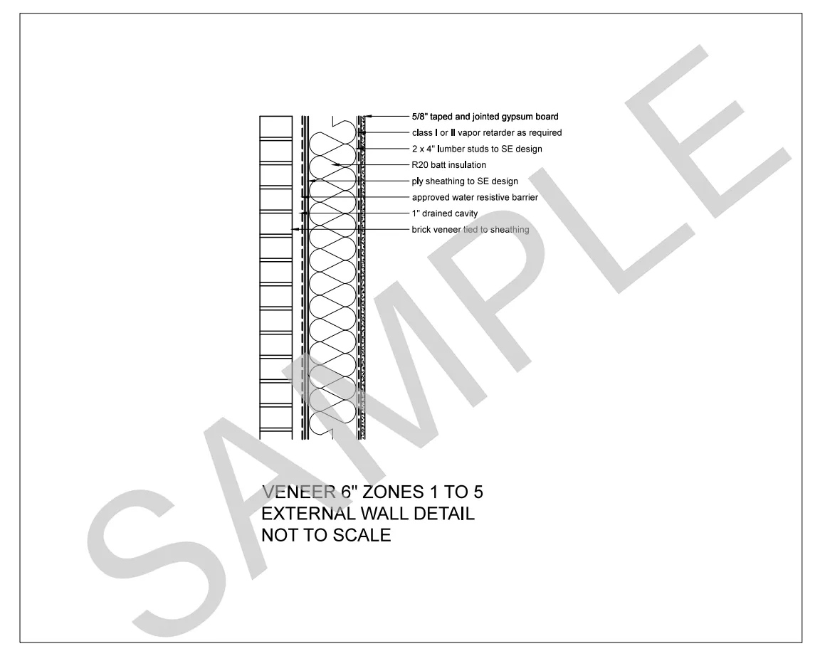 Veneer — 2x6 Stud Wall, Climate Zones 1 to 5 construction detail preview