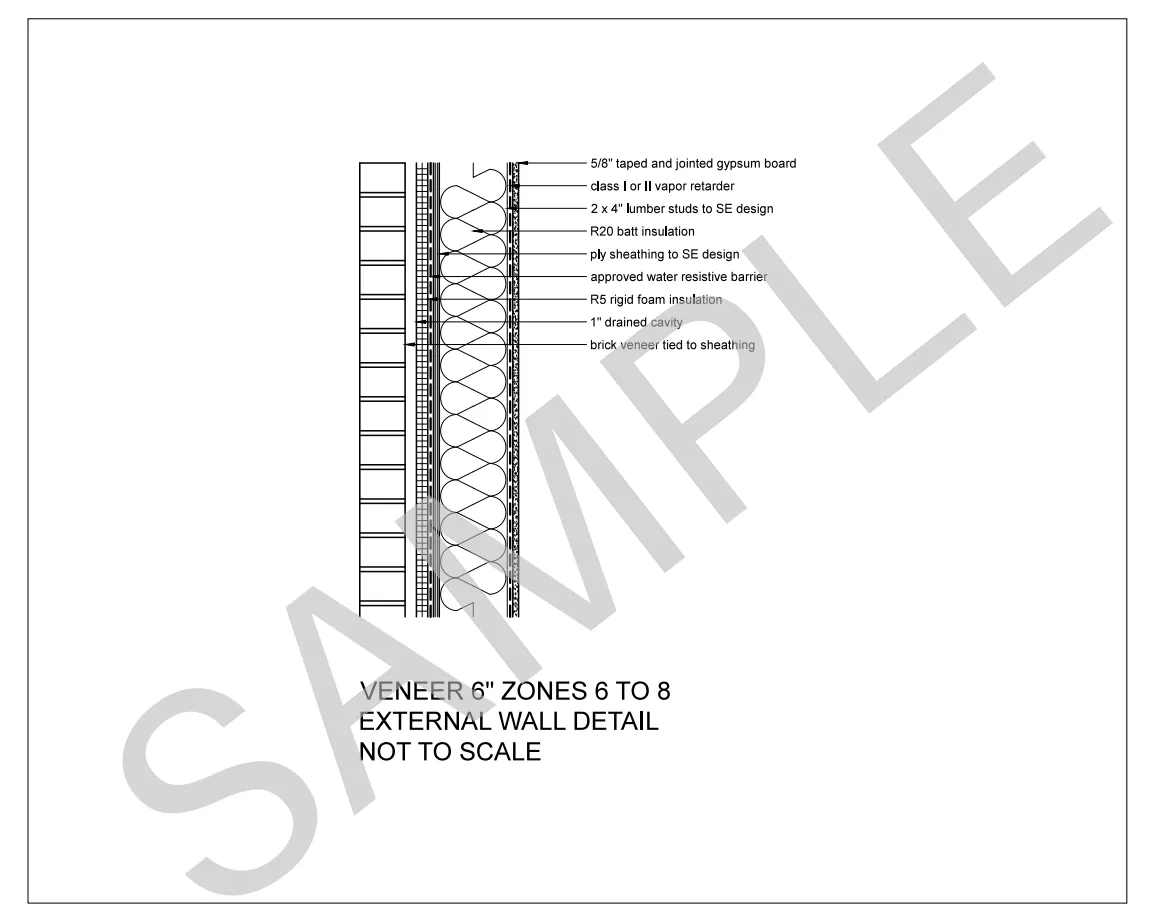 Veneer — 2x6 Stud Wall, Climate Zones 6 to 8 construction detail preview