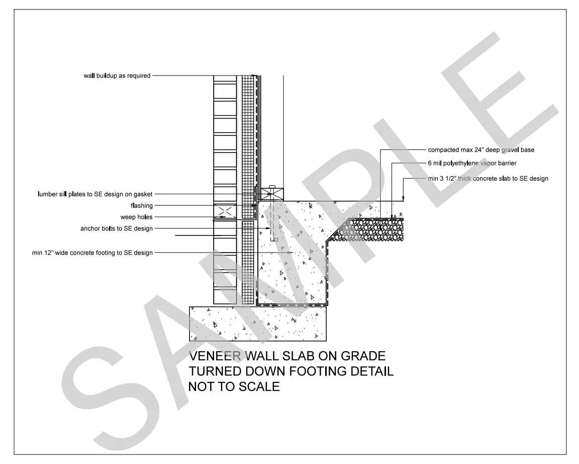 Veneer Wall — Slab on Grade — Turned-Down Footing construction detail preview