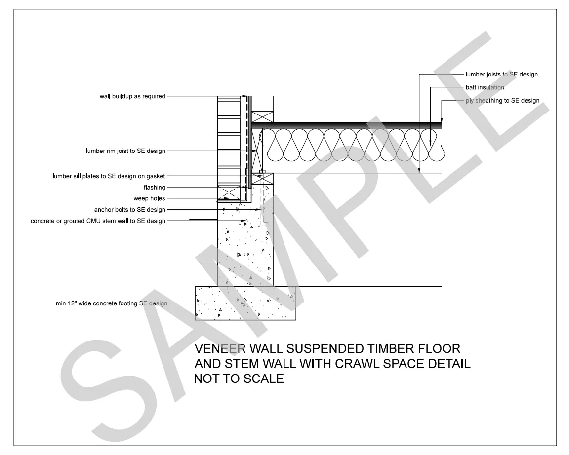 Veneer Wall — Suspended Timber Floor and Stem Wall — Crawl Space construction detail preview