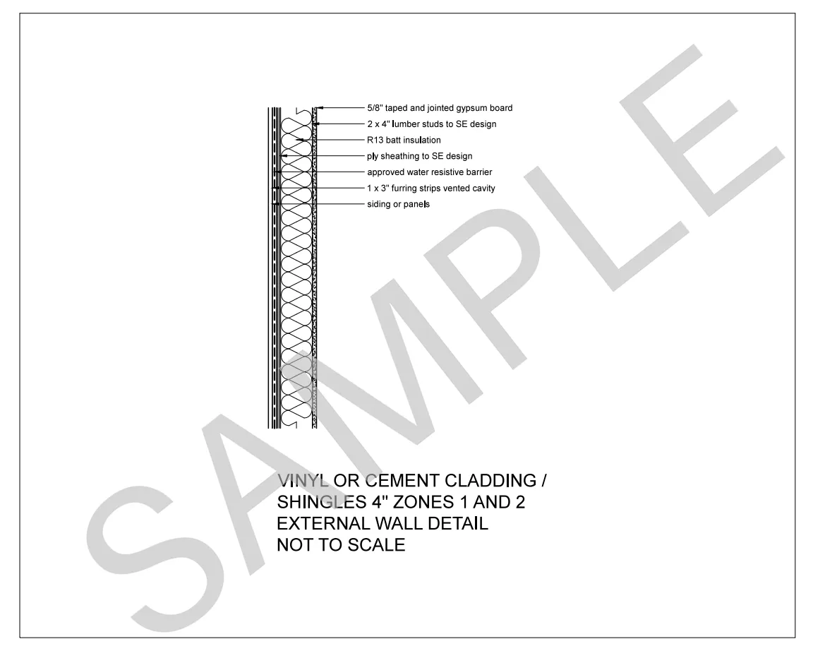 Vinyl or Cement Cladding / Shingles — 2x4 Stud Wall, Climate Zones 1 and 2 construction detail preview