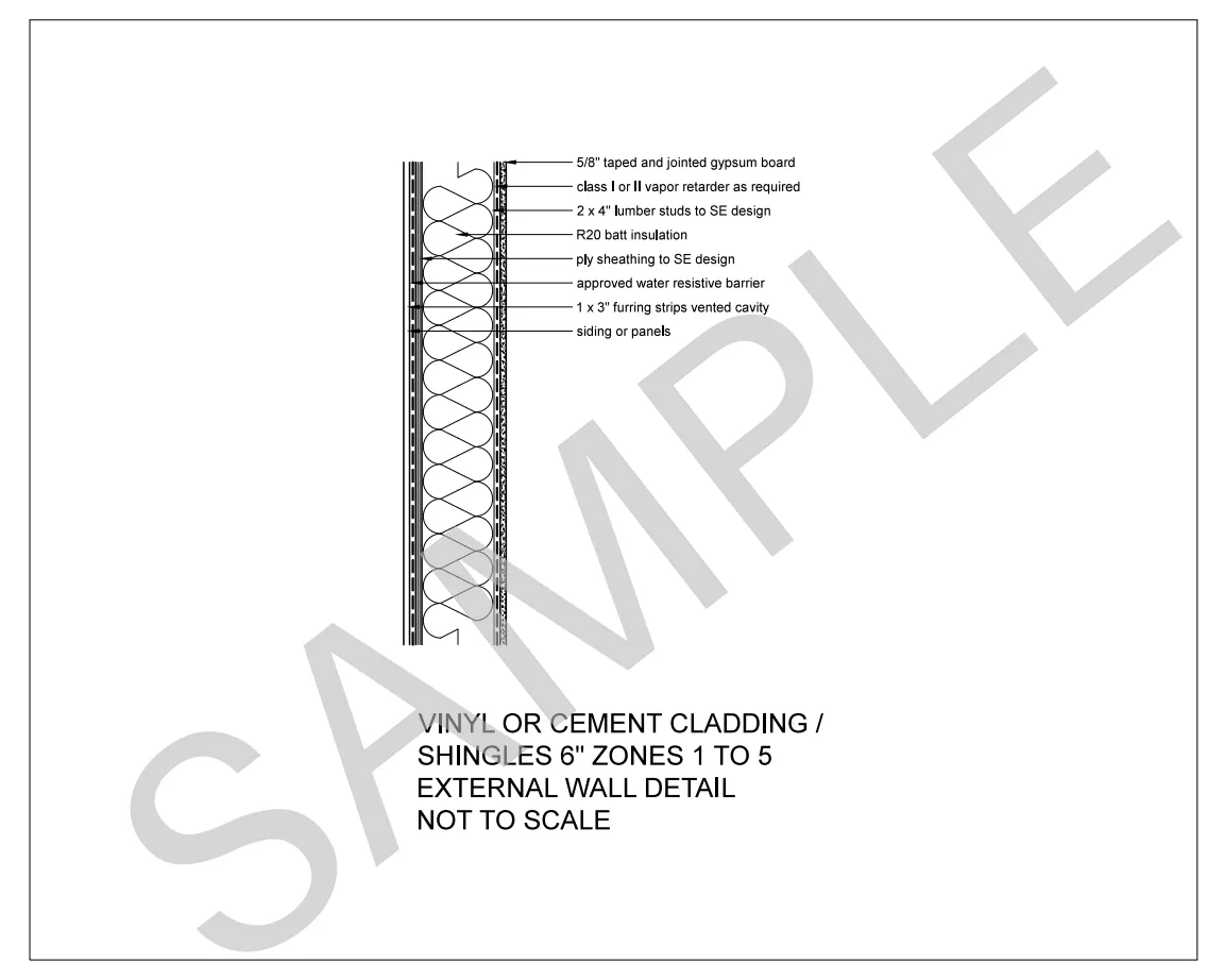 Vinyl or Cement Cladding / Shingles — 2x6 Stud Wall, Climate Zones 1 to 5 construction detail preview