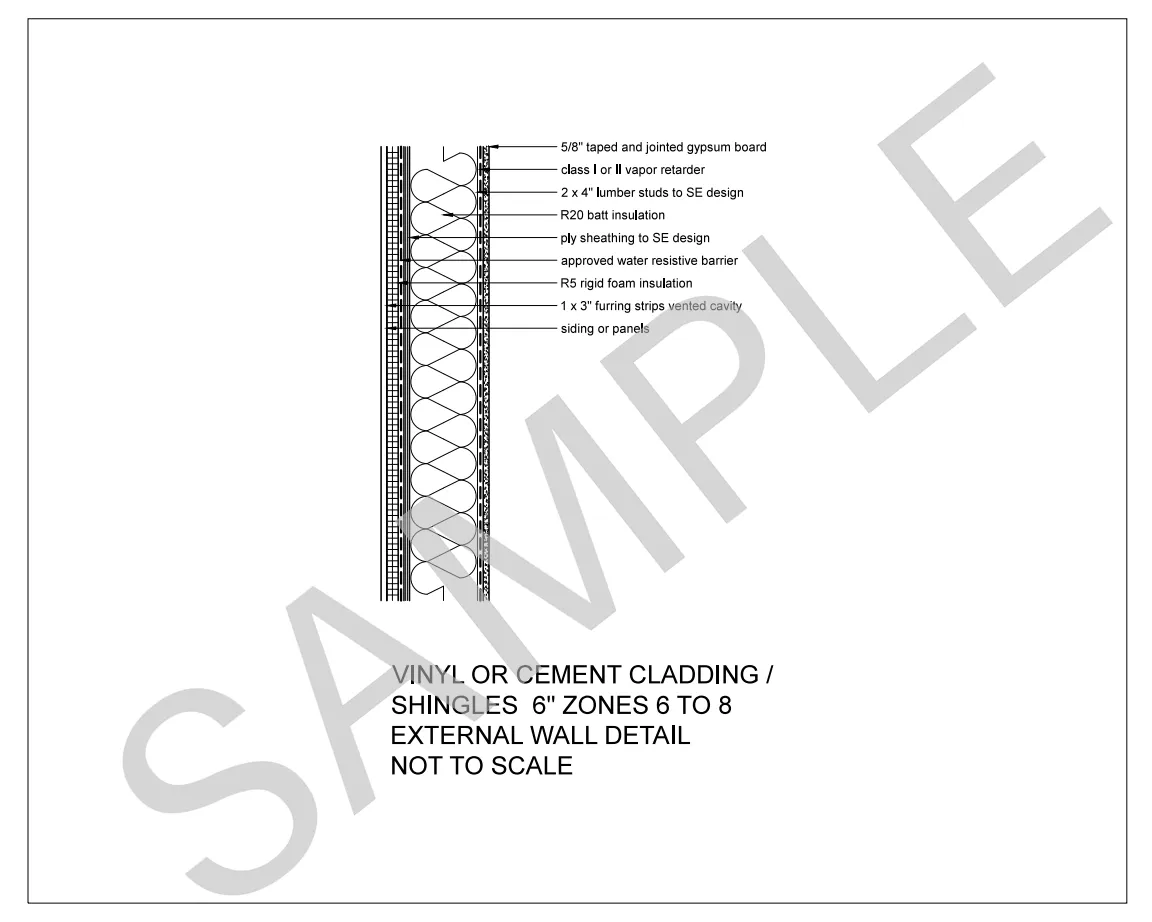 Vinyl or Cement Cladding / Shingles — 2x6 Stud Wall, Climate Zones 6 to 8 construction detail preview