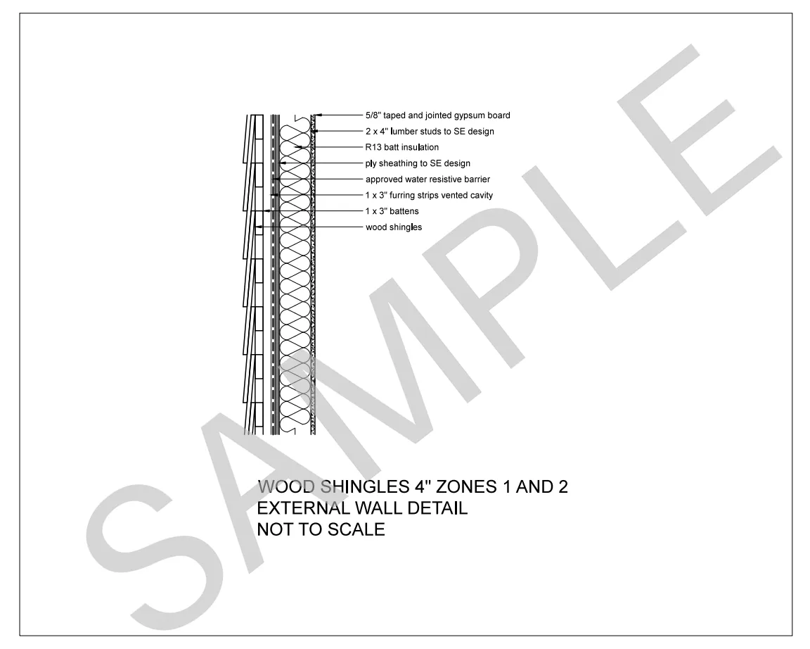 Wood Shingles — 2x4 Stud Wall, Climate Zones 1 and 2 construction detail preview