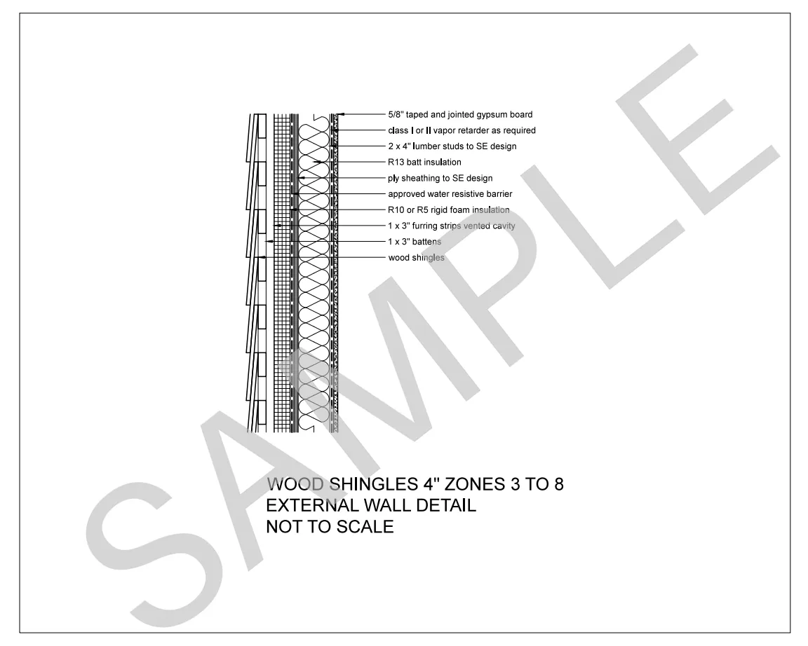 Wood Shingles — 2x4 Stud Wall, Climate Zones 3 to 8 construction detail preview