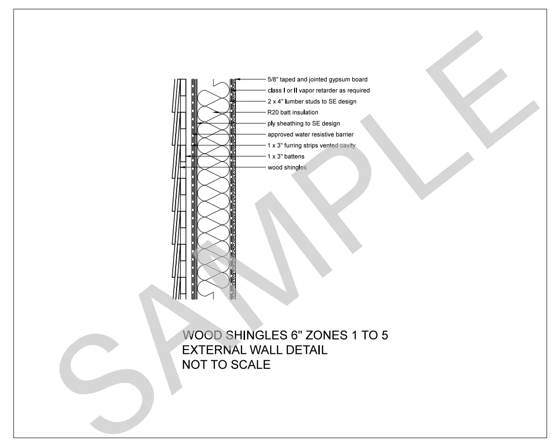 Wood Shingles — 2x6 Stud Wall, Climate Zones 1 to 5 construction detail preview