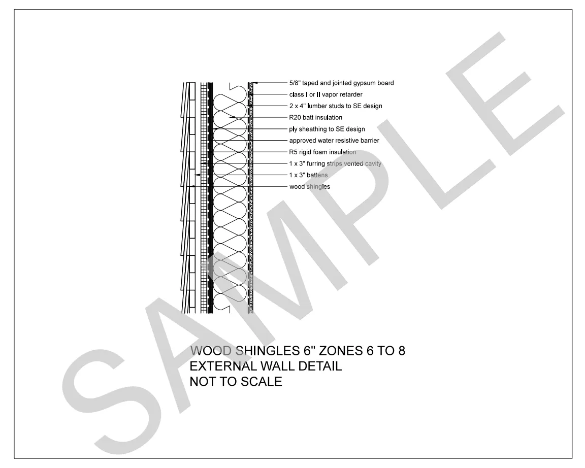 Wood Shingles — 2x6 Stud Wall, Climate Zones 6 to 8 construction detail preview